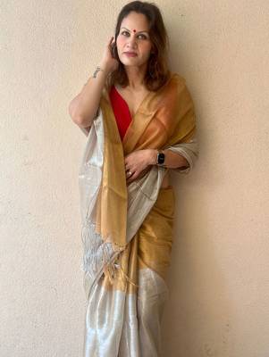beige tissue designer kasavu saree 2