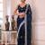 teal floral embroidered sequined pure chiffon saree