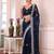 teal floral embroidered sequined pure chiffon saree