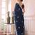 teal floral embroidered sequined pure chiffon saree