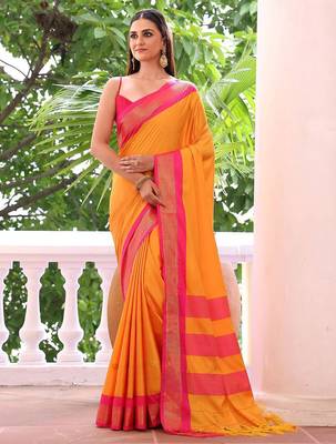 orange woven design zari saree 2