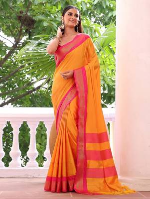 orange woven design zari saree 4