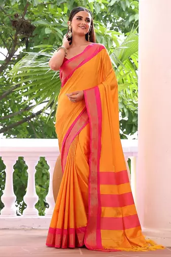 orange woven design zari saree