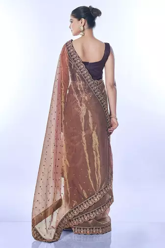 copper embellished sequinned net saree