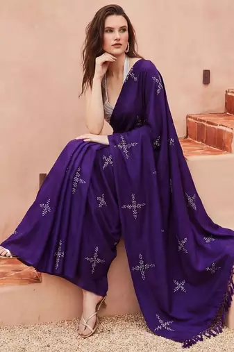 purple floral designer saree
