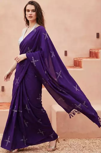 purple floral designer saree