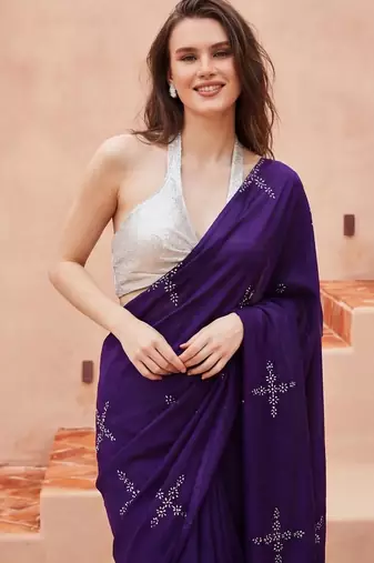 purple floral designer saree