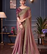 purple embellished aari work pure chiffon heavy work saree