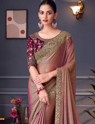 purple embellished aari work pure chiffon heavy work saree 2
