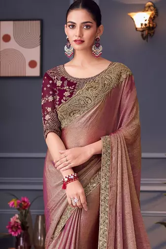 purple embellished aari work pure chiffon heavy work saree