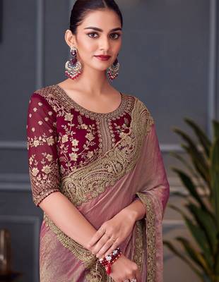 purple embellished aari work pure chiffon heavy work saree 3