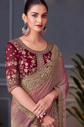 purple embellished aari work pure chiffon heavy work saree