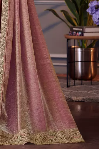 purple embellished aari work pure chiffon heavy work saree