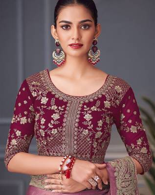 purple embellished aari work pure chiffon heavy work saree 5
