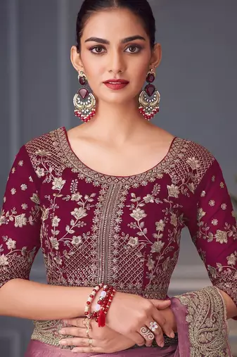 purple embellished aari work pure chiffon heavy work saree
