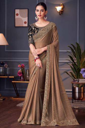 rust embellished pure chiffon saree