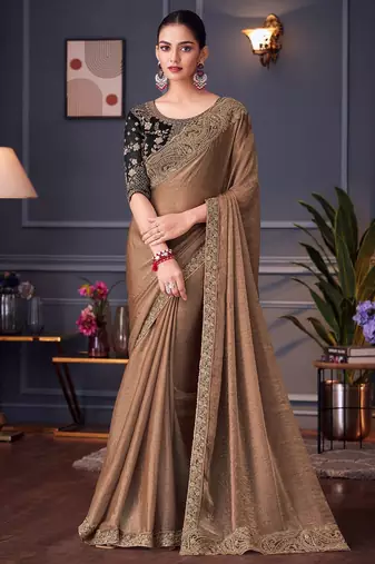 rust embellished pure chiffon saree