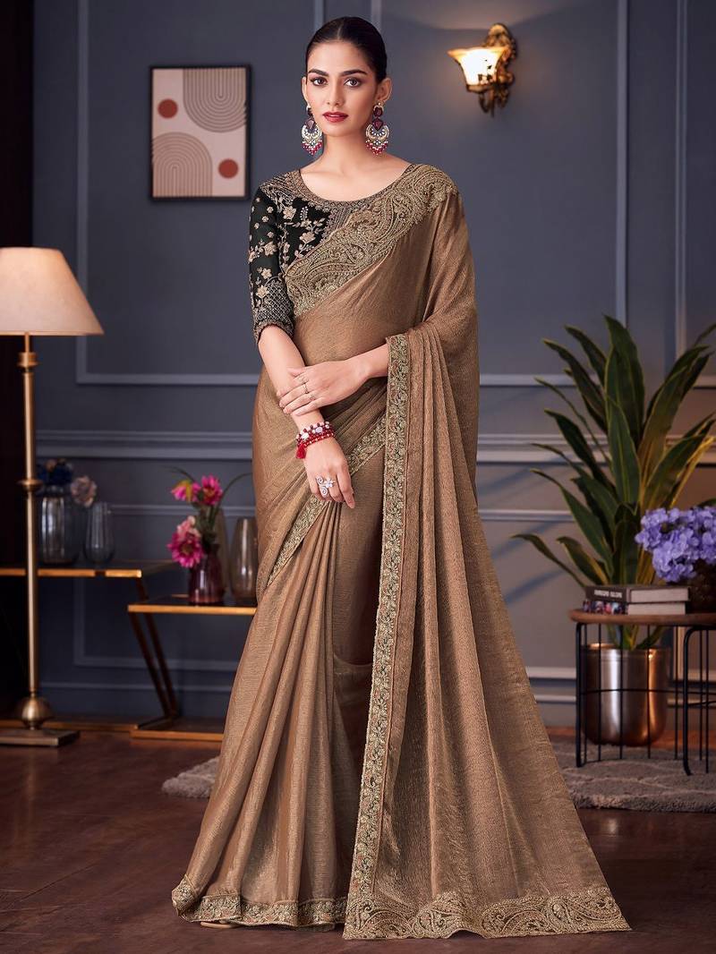rust embellished pure chiffon saree