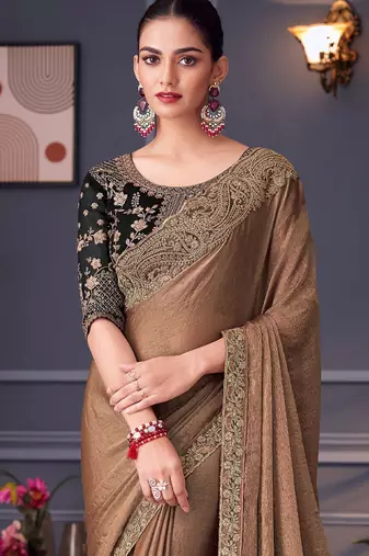 rust embellished pure chiffon saree