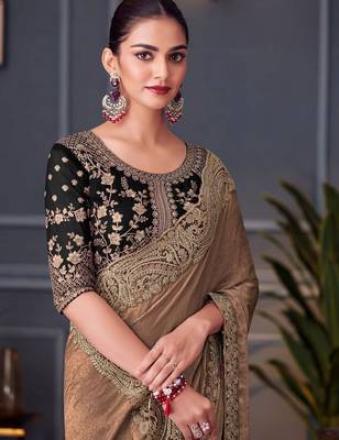 rust embellished pure chiffon saree 3