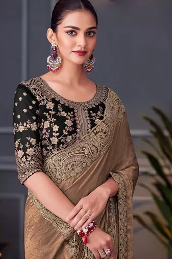 rust embellished pure chiffon saree