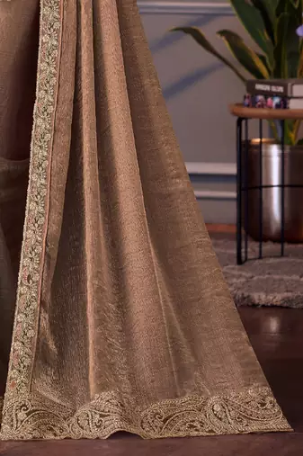 rust embellished pure chiffon saree