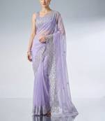 lavender embroidered work net unstitched blouse piece & sarees