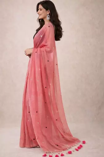 pink mirror work pure cotton handloom khadi saree