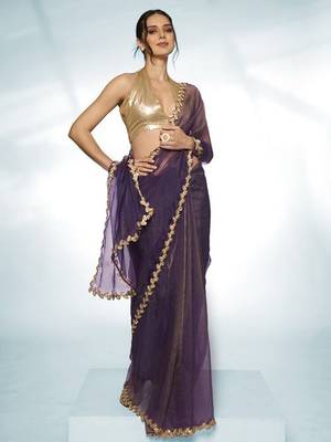purple sequinned embellished tissue saree 2