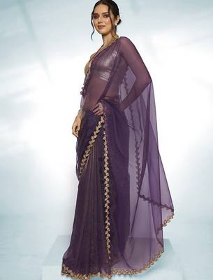 purple sequinned embellished tissue saree 3