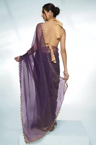 purple sequinned embellished tissue saree