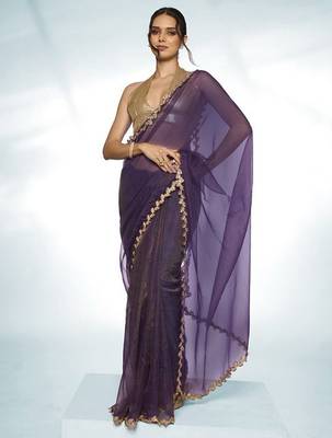 purple sequinned embellished tissue saree 5