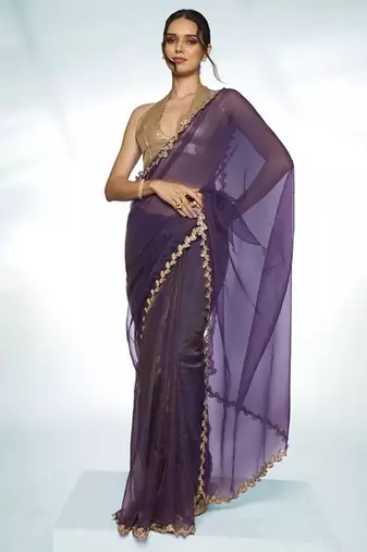 purple sequinned embellished tissue saree