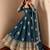 Peacock blue peacock feather embroidered silk gown with pant & dupatta