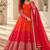 Red & orange embroidered georgette anarkali suit set with digital print