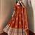 Orange peacock feather embroidered silk gown with pant & dupatta