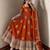 Orange peacock feather embroidered silk gown with pant & dupatta