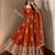Orange peacock feather embroidered silk gown with pant & dupatta