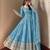 Sky blue peacock feather embroidered silk gown with pant & dupatta