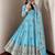 Sky blue peacock feather embroidered silk gown with pant & dupatta
