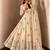 Beige peacock feather embroidered silk gown with pant & dupatta