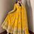 Yellow peacock feather embroidered silk gown with pant & dupatta