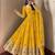 Yellow peacock feather embroidered silk gown with pant & dupatta