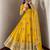 Yellow peacock feather embroidered silk gown with pant & dupatta