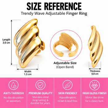 Stainless steel, anti-tarnish, gloss finish, hypoallergenic, open band trendy wave 3