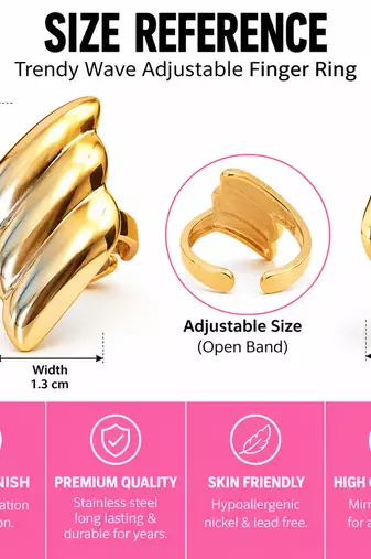 Stainless steel, anti-tarnish, gloss finish, hypoallergenic, open band trendy wave
