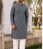 Men’s mint rayon chikan schiffli work kurta with raymond cotton pyjama