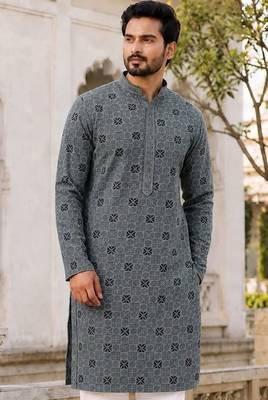 Men’s mint rayon chikan schiffli work kurta with raymond cotton pyjama 2