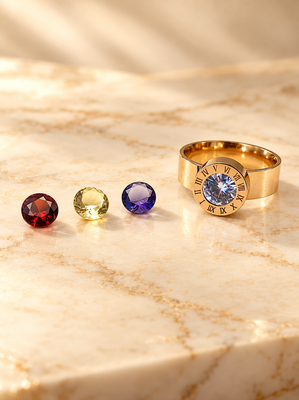 Anti-tarnish, 3 interchangeable stones, high gloss finish. 2