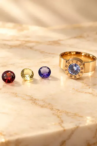 Anti-tarnish, 3 interchangeable stones, high gloss finish.